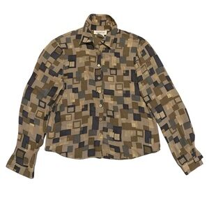 Vintage 1980s Jones New York 4P 100% Silk Blouse Geometric Button Up Shirt